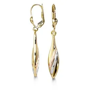 10K Three Tone Gold Polished and Satin Finish Drop Earrings