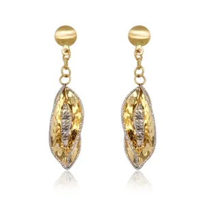 14K Gold Dangling Marquise Shape Swirl Diamond Cut  Earrings