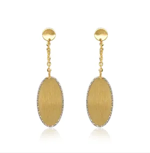 14K Gold Dangling Oval Diamond Cut Earrings