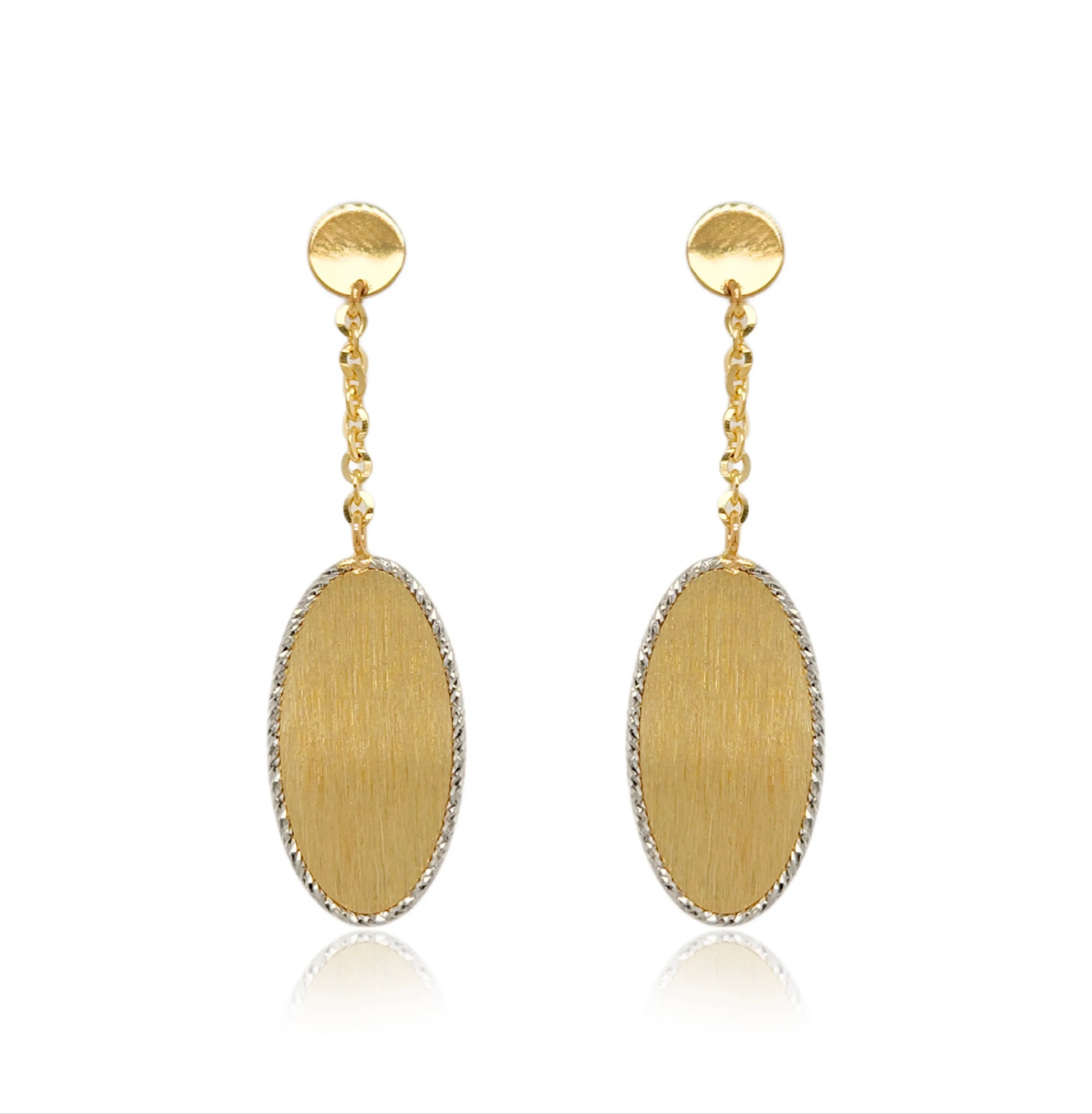 14K Gold Dangling Oval Diamond Cut Earrings