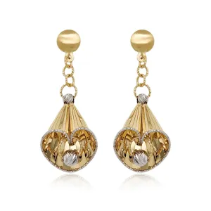 14K Gold Dangling Wrap Around Shape Diamond Cut  Earrings