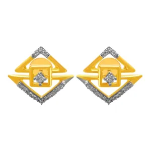 14KT (585) Yellow Gold & Diamond Graceful Unique Stud Earrings