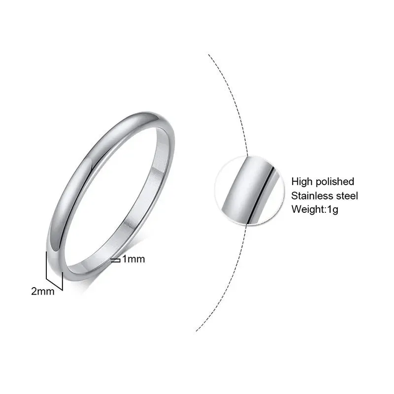 2MM Thin Classic Dome Ring Stainless Steel Wedding Band for Men Women Stacking Rings Comfort Fit Domed Polished