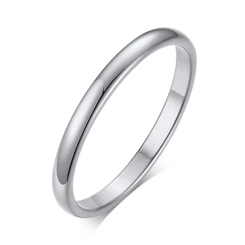 2MM Thin Classic Dome Ring Stainless Steel Wedding Band for Men Women Stacking Rings Comfort Fit Domed Polished