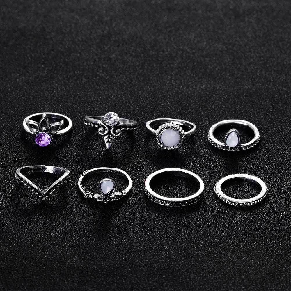 8pcs/Set Bohemian Lucky Stackable Midi Rings Set Rings for Women