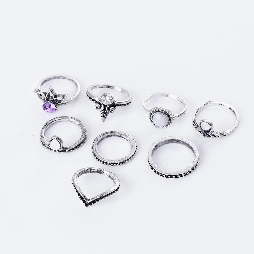 8pcs/Set Bohemian Lucky Stackable Midi Rings Set Rings for Women