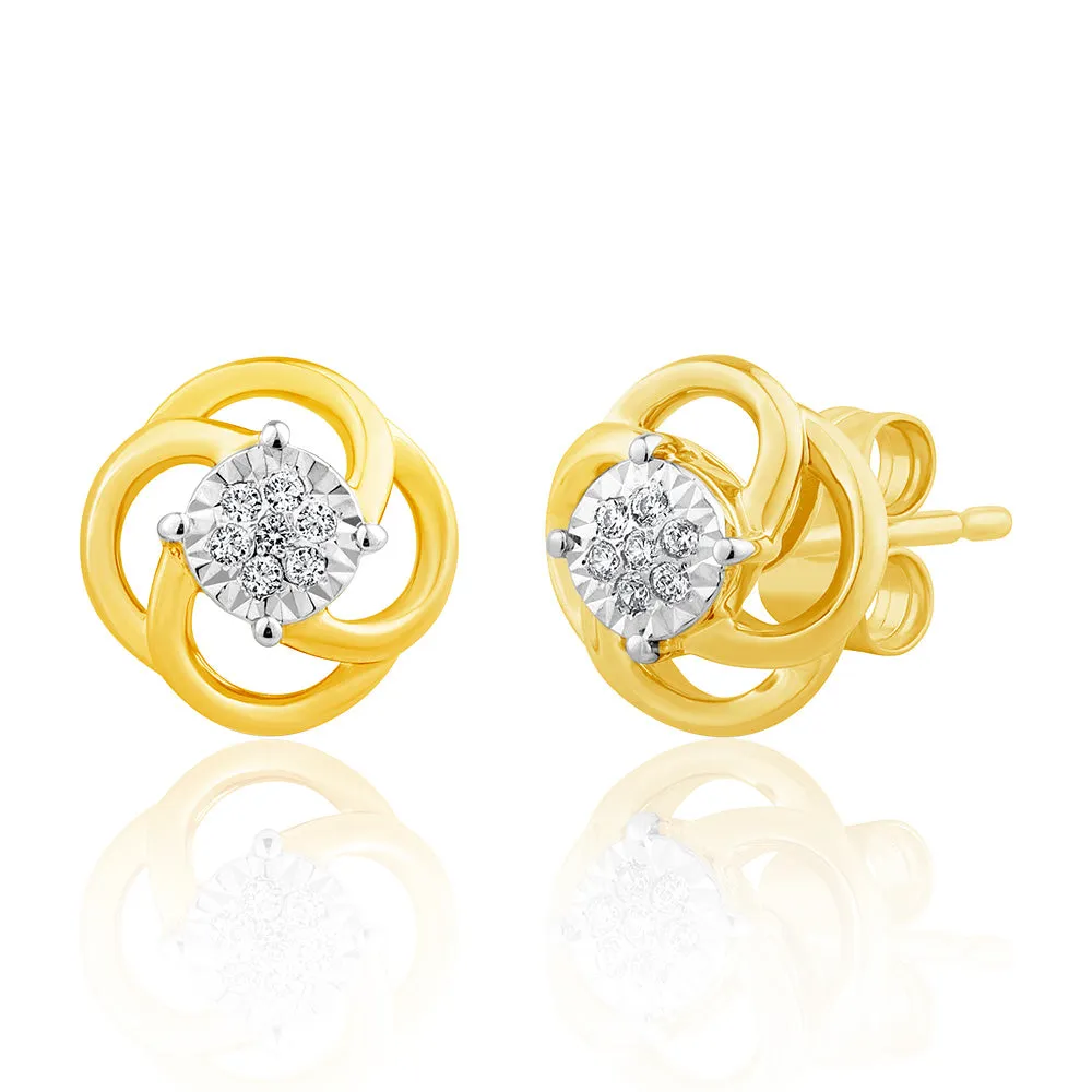 9ct Yellow Gold Swirl Diamond Earrings