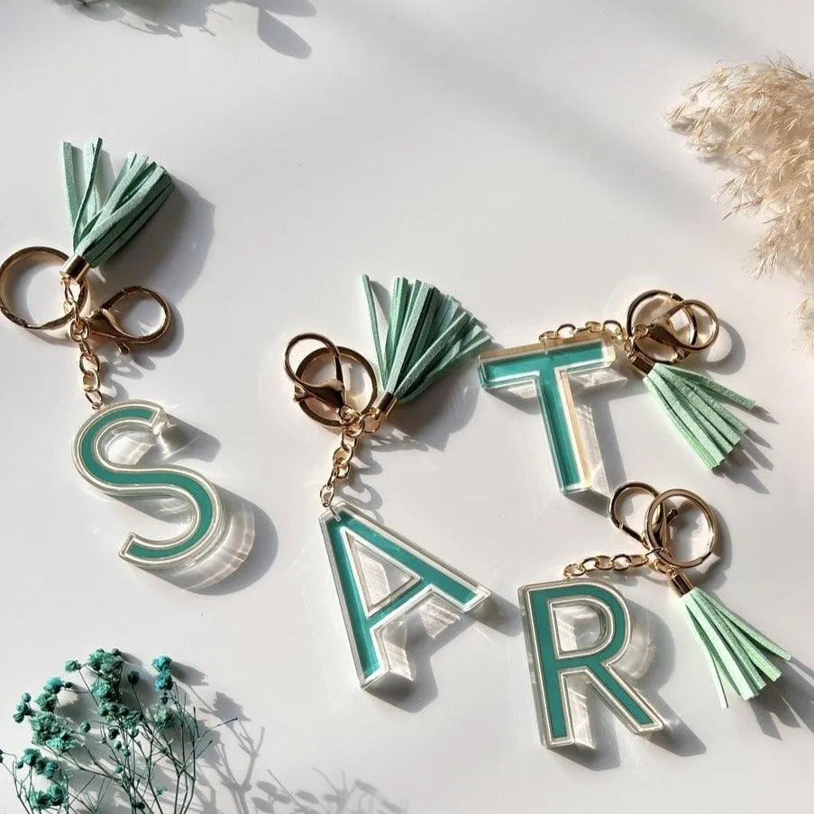 Acrylic Letter Keychains With Bagcharm (Select From Drop Down Menu)