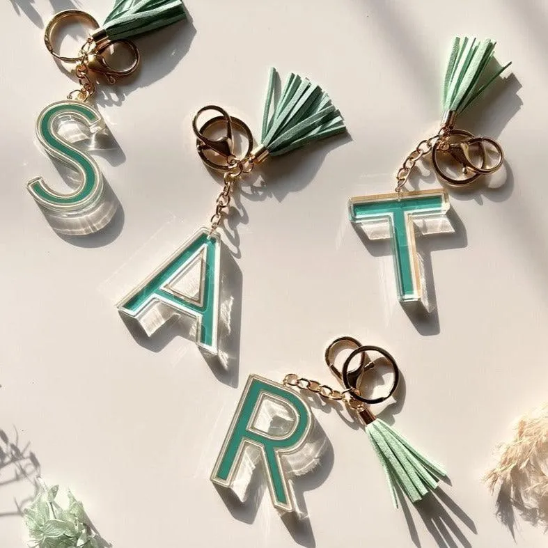 Acrylic Letter Keychains With Bagcharm (Select From Drop Down Menu)