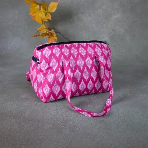 Barrel Handbags Pink with White Prints.