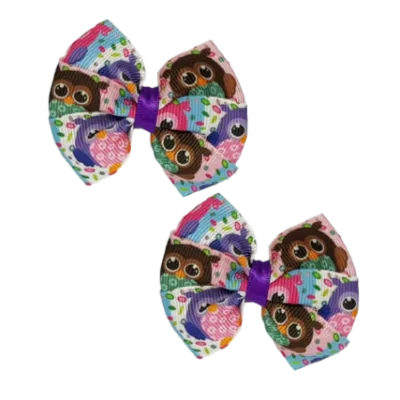 Bella Hair Bow - Colourful Owls