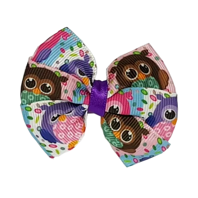 Bella Hair Bow - Colourful Owls