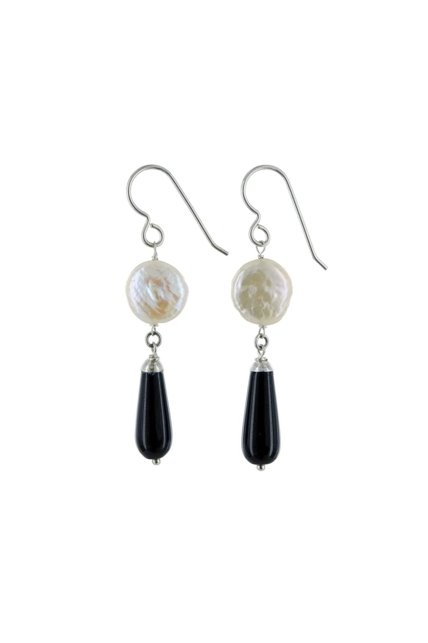 Black and White Earrins, Pearl, Black Onyx Gemstone Earrings