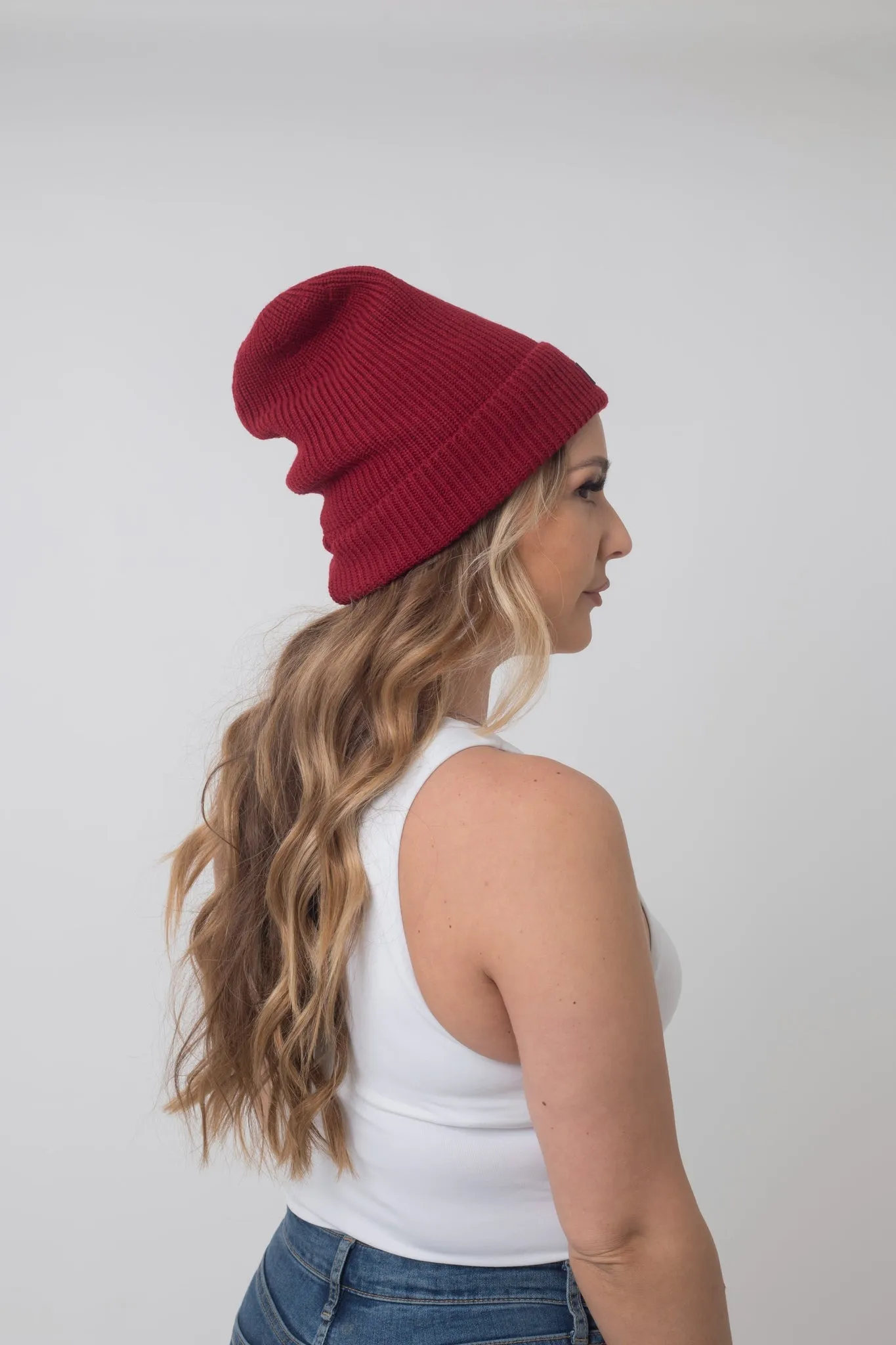 Black Sunrise Red Satin-Lined Tall Beanie