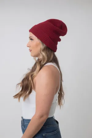 Black Sunrise Red Satin-Lined Tall Beanie