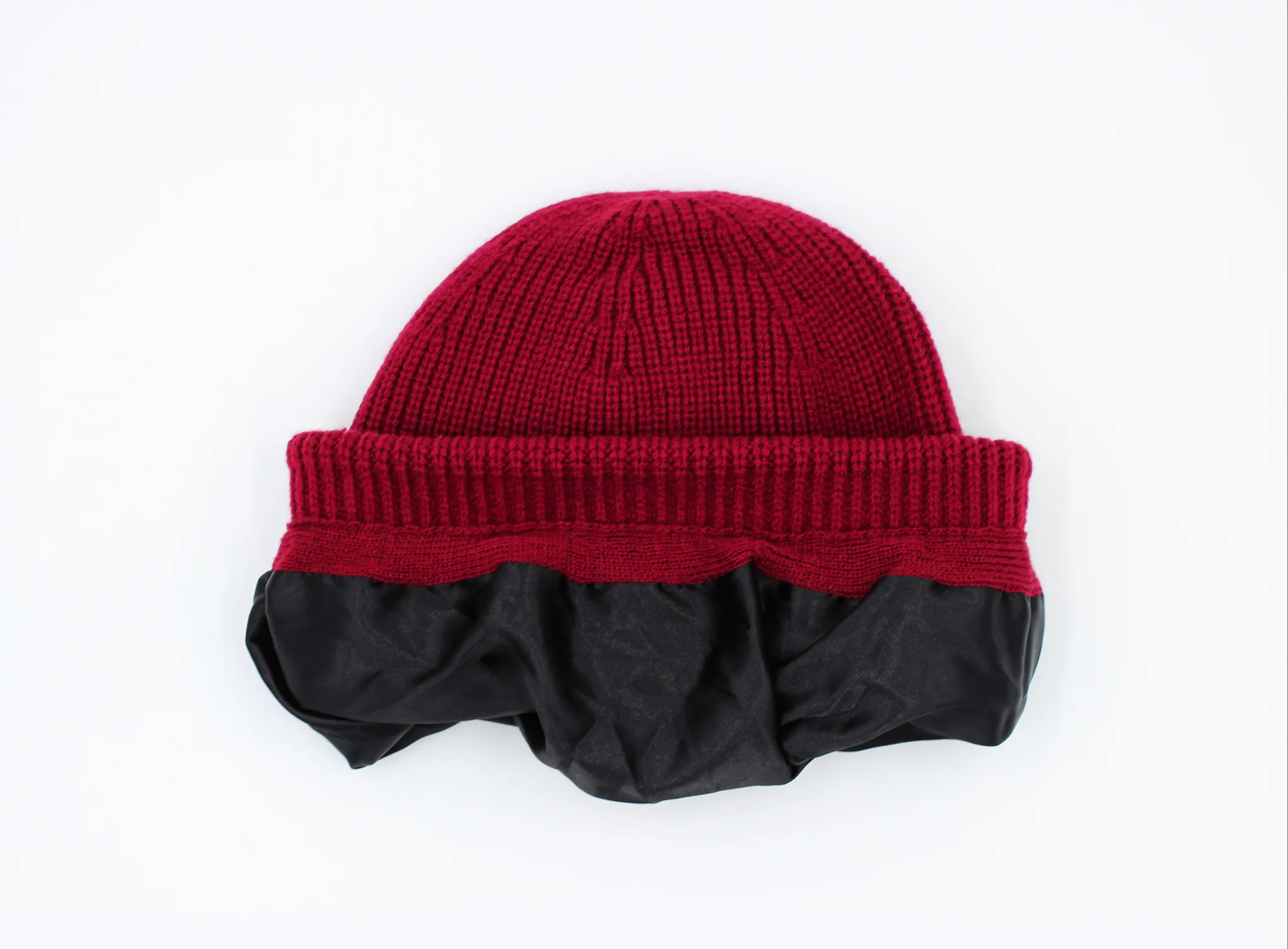 Black Sunrise Red Satin-Lined Tall Beanie