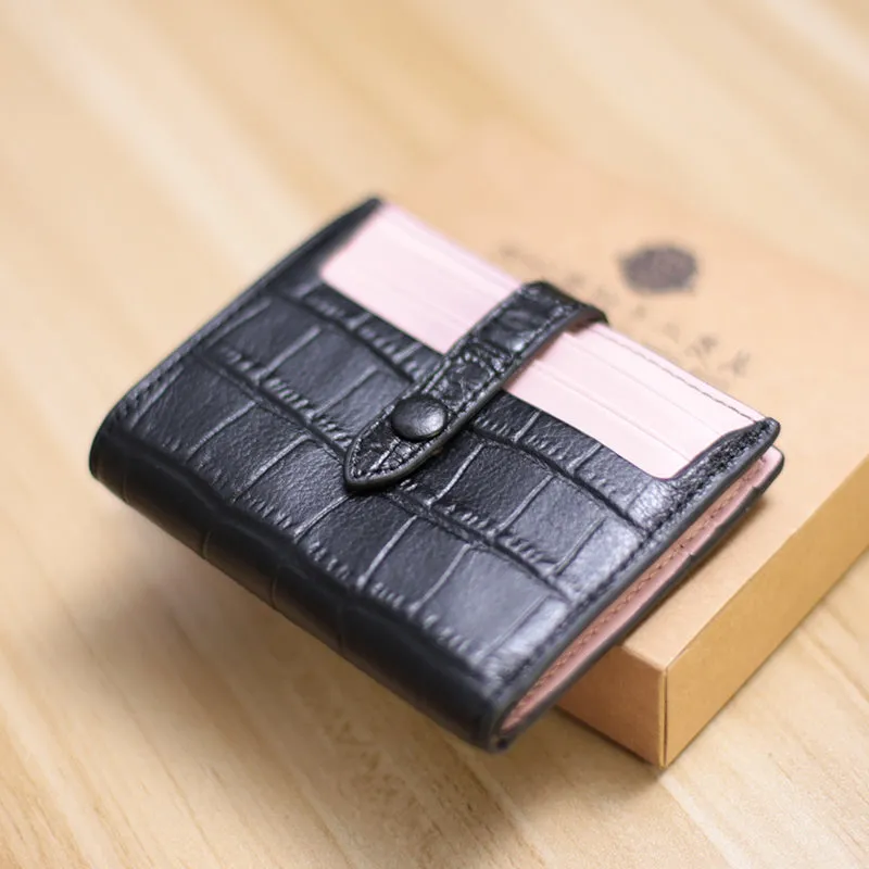 Black&Pink Cute Women Leather Slim Wallet Card Wallet Mini Billfold Wallets Slim Pink Card Holder Wallets For Women