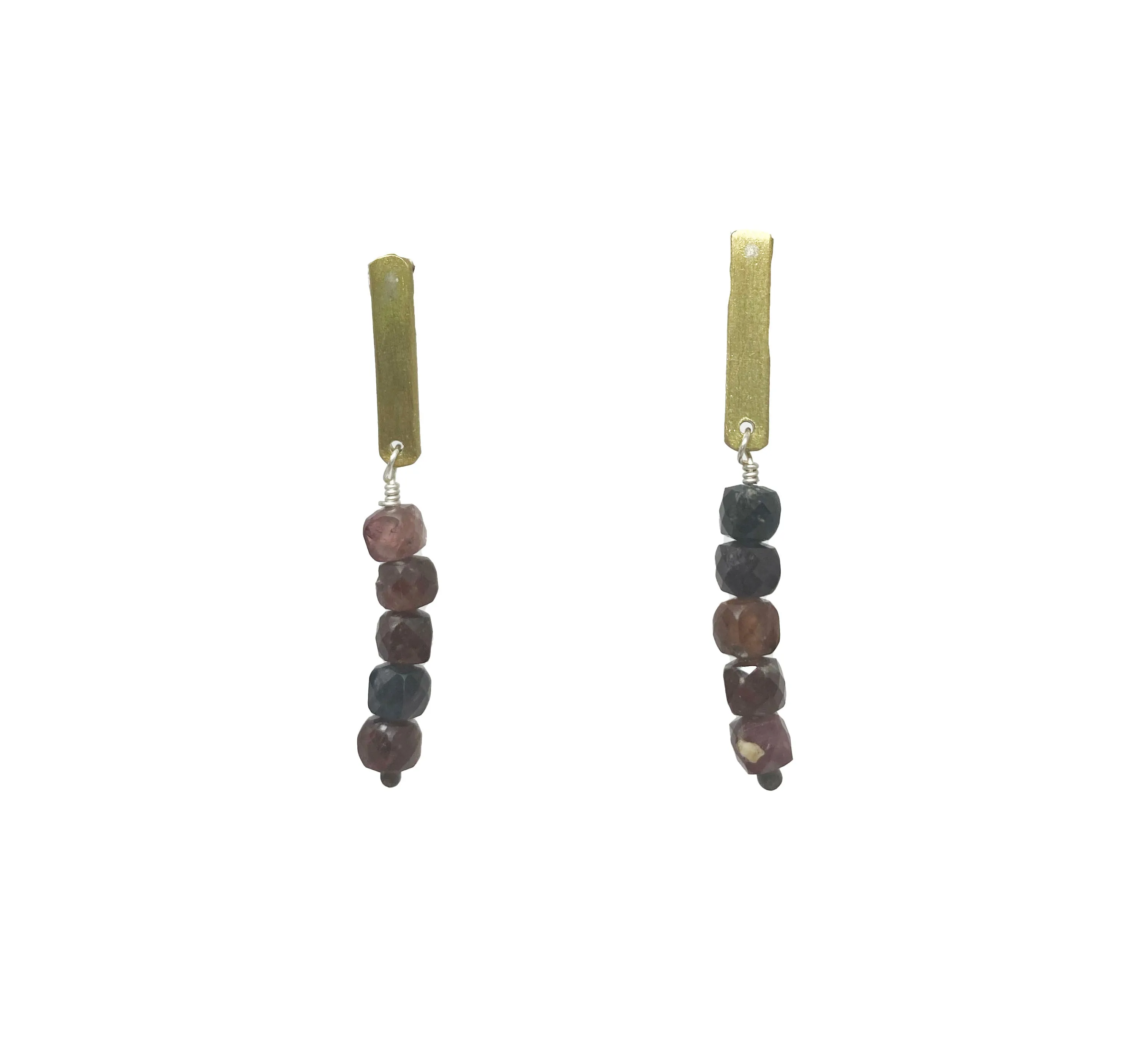 Brass & Stone Bead Post Earrings by Eric Silva