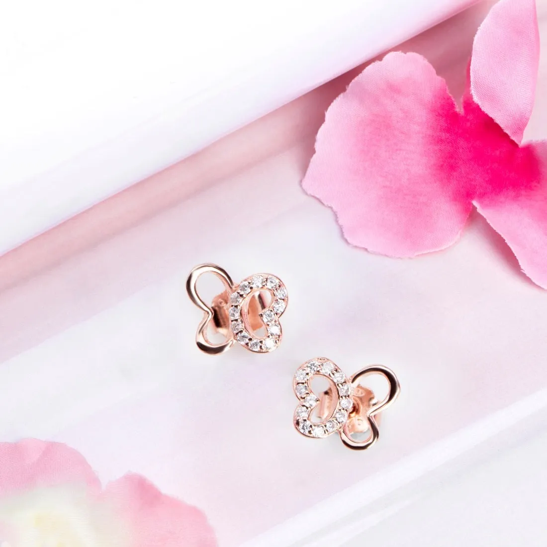 Butterfly Dreams CZ Rose Gold-Plated 925 Sterling Silver Earrings