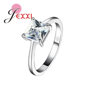 Classic Elegant 925 Stamped Sterlling Silver Four Claws CZ Ring for Women Wedding Engagement Finger Jewelry Accessories