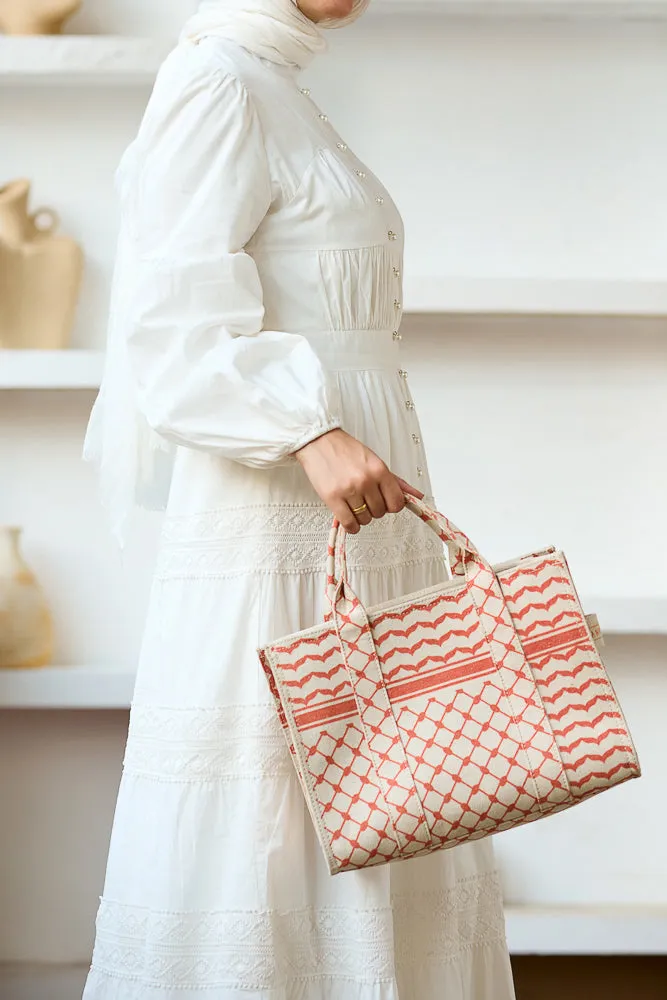 Coral and Cream Tote - Premium Cotton Canvas