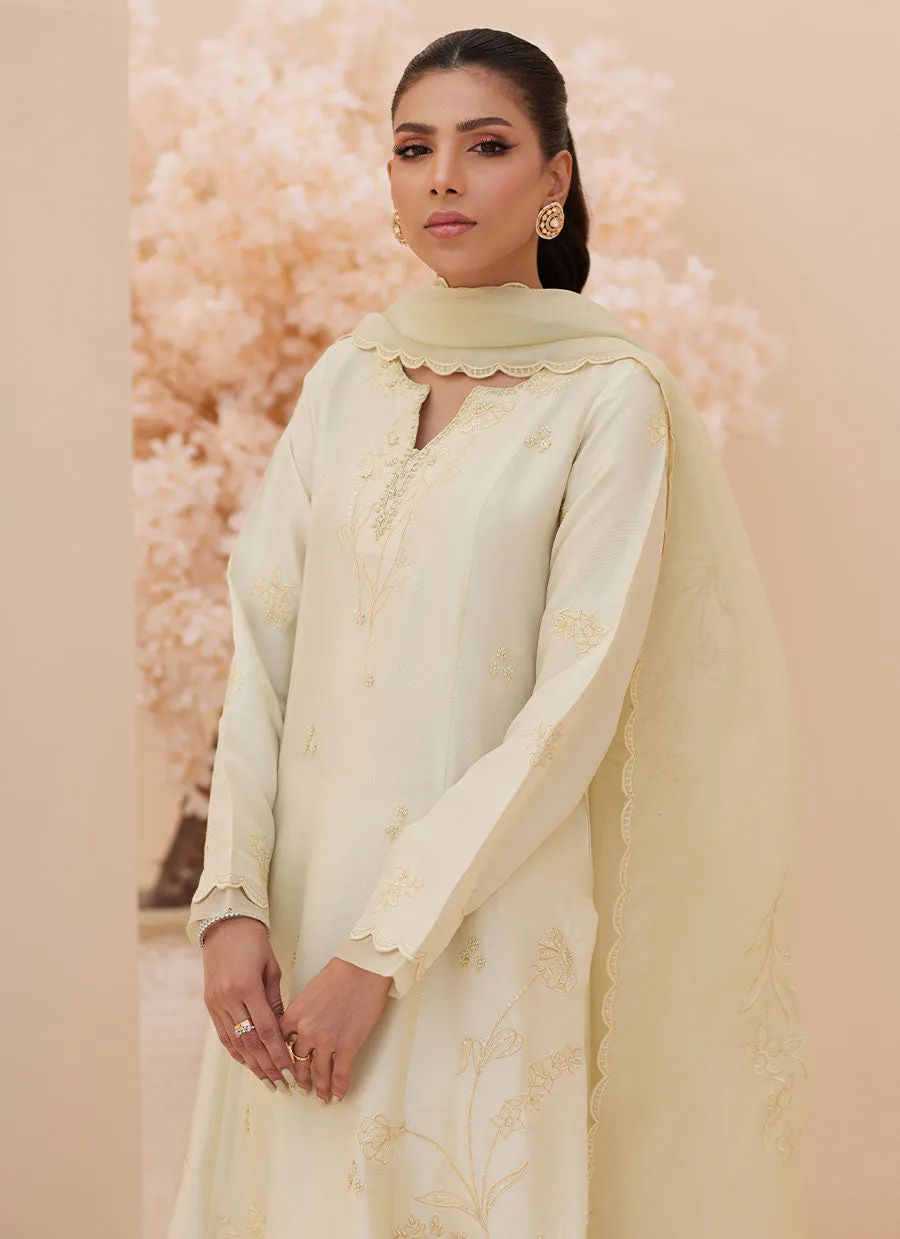 Crema Embroidered Raw Silk Shirt and Dupatta