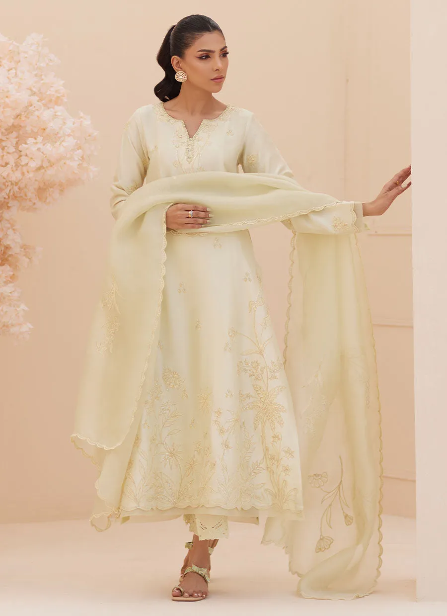 Crema Embroidered Raw Silk Shirt and Dupatta