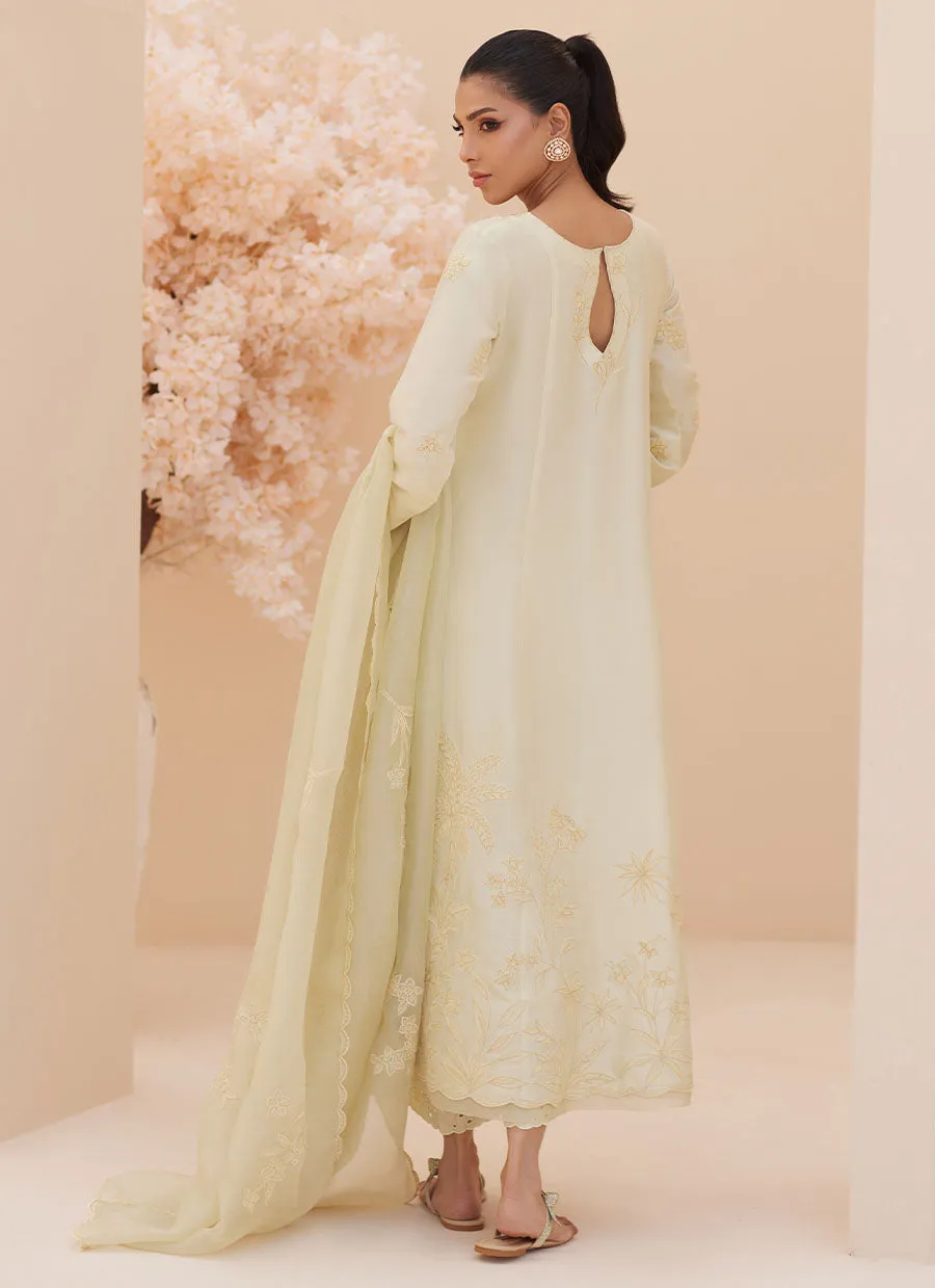 Crema Embroidered Raw Silk Shirt and Dupatta