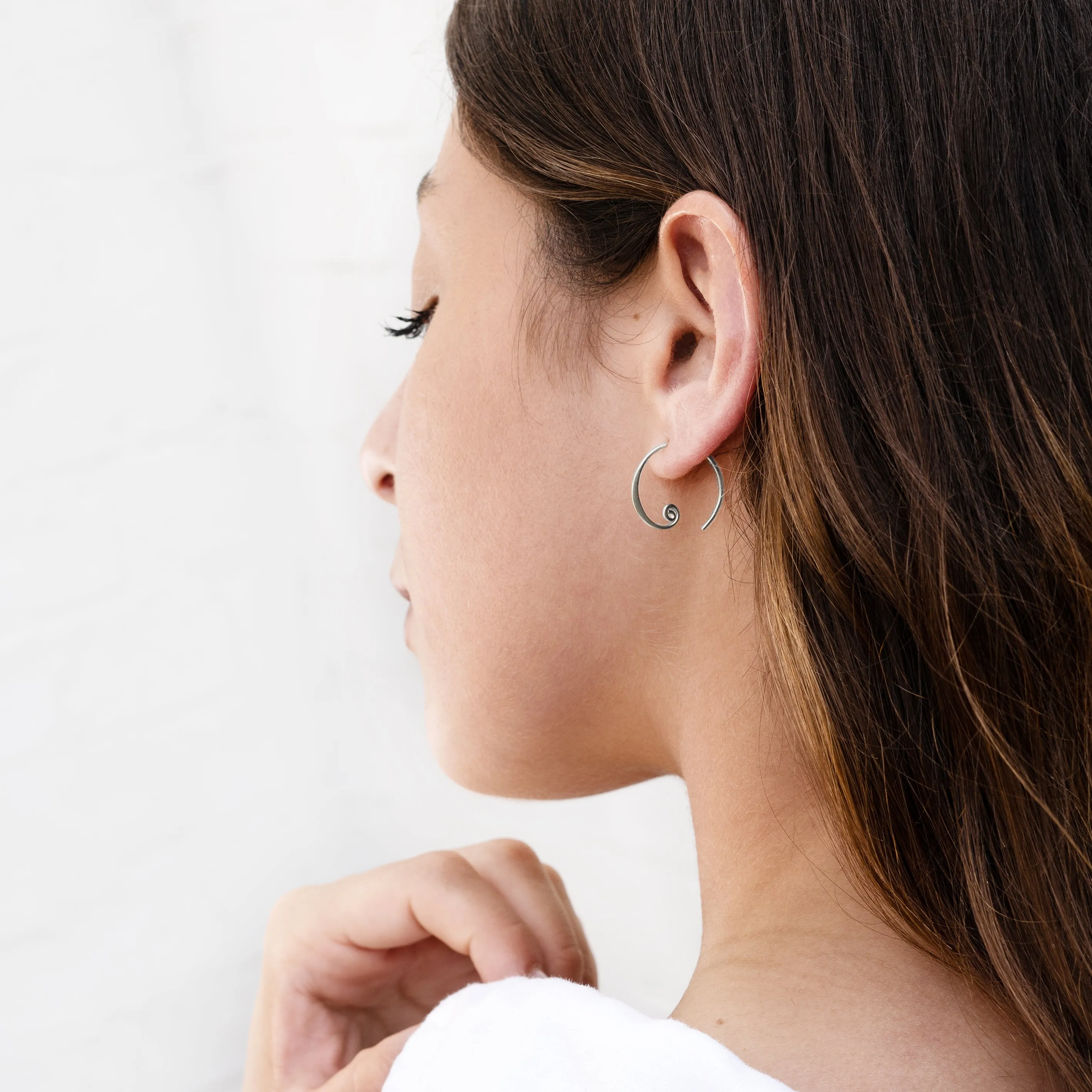 Curlicue Silver Hoops