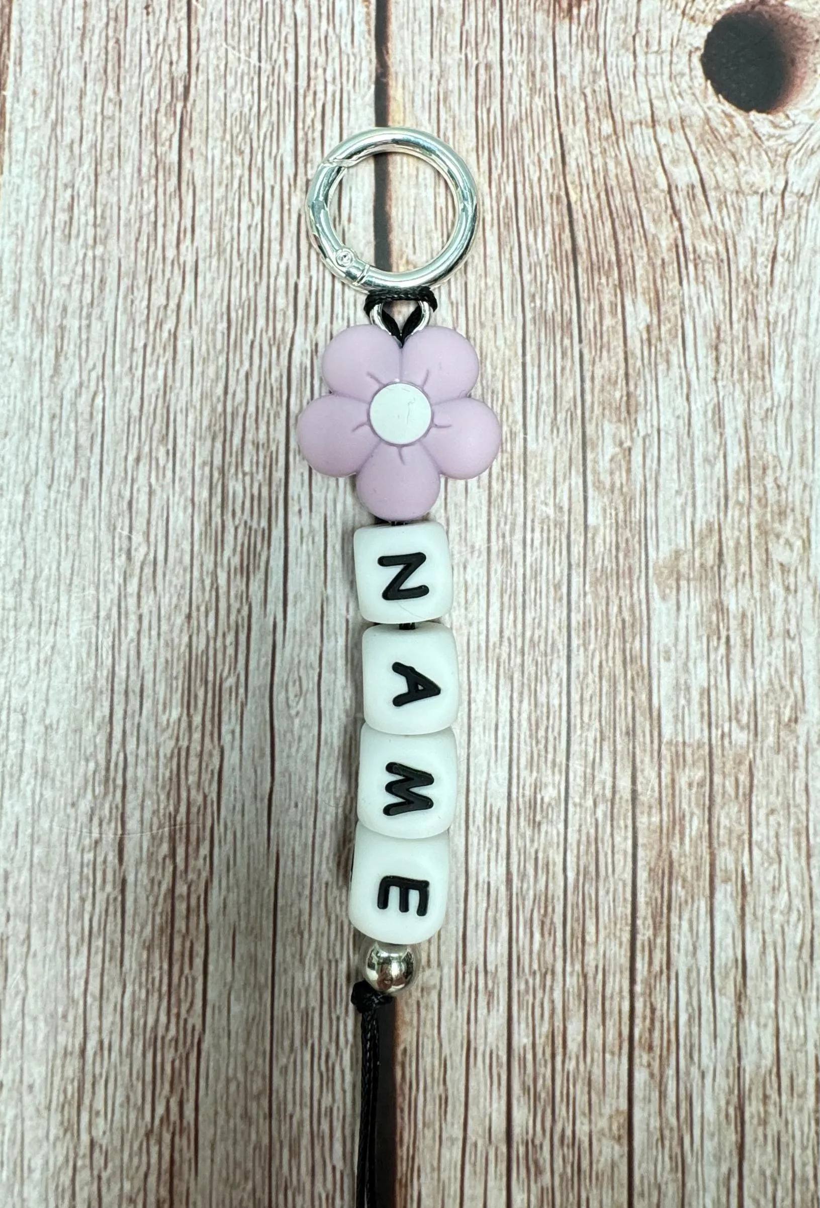 Customizable Name Keychain - Teal Flower Bead & Silicone Letter Beads Personalized Key Ring