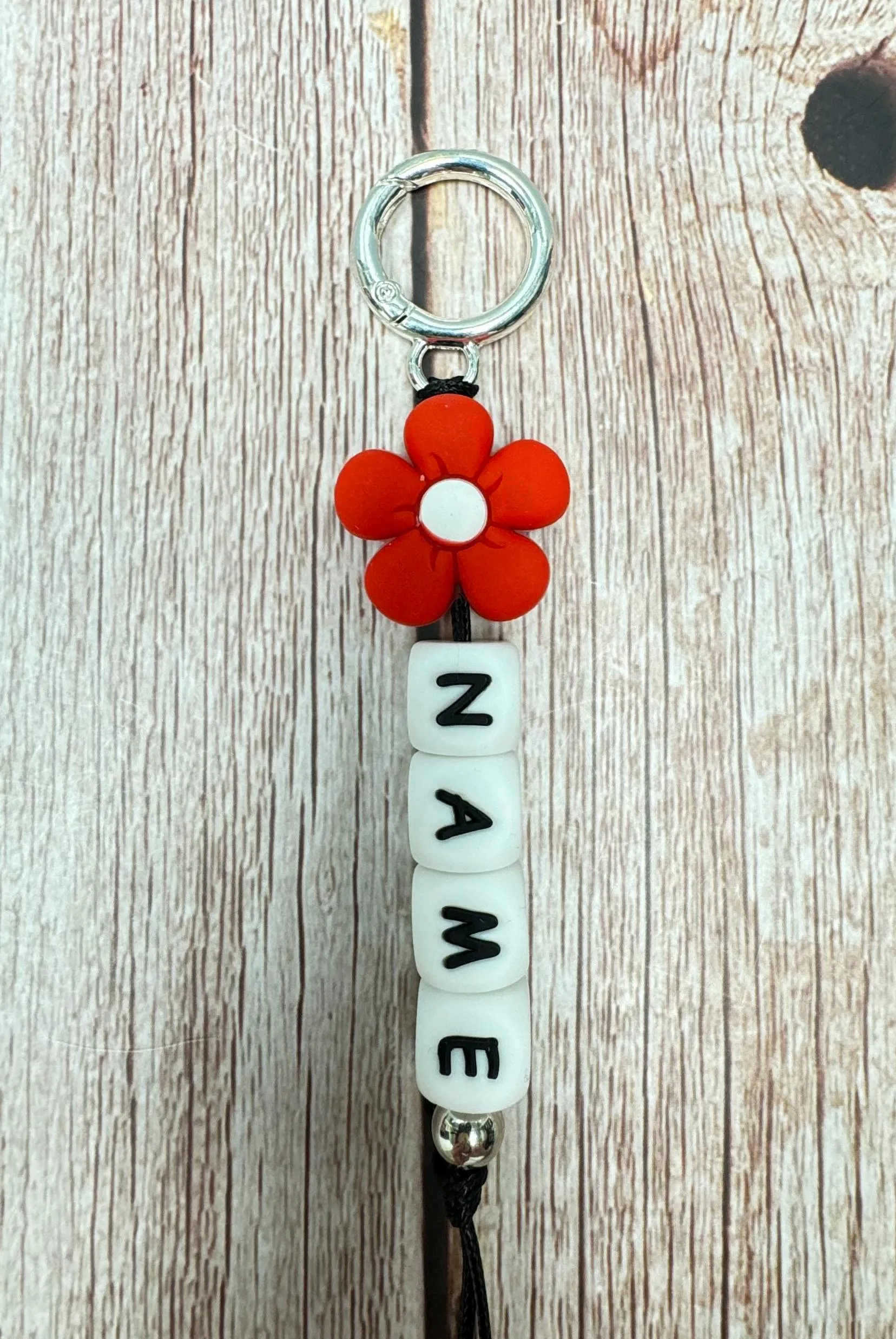 Customizable Name Keychain - Teal Flower Bead & Silicone Letter Beads Personalized Key Ring