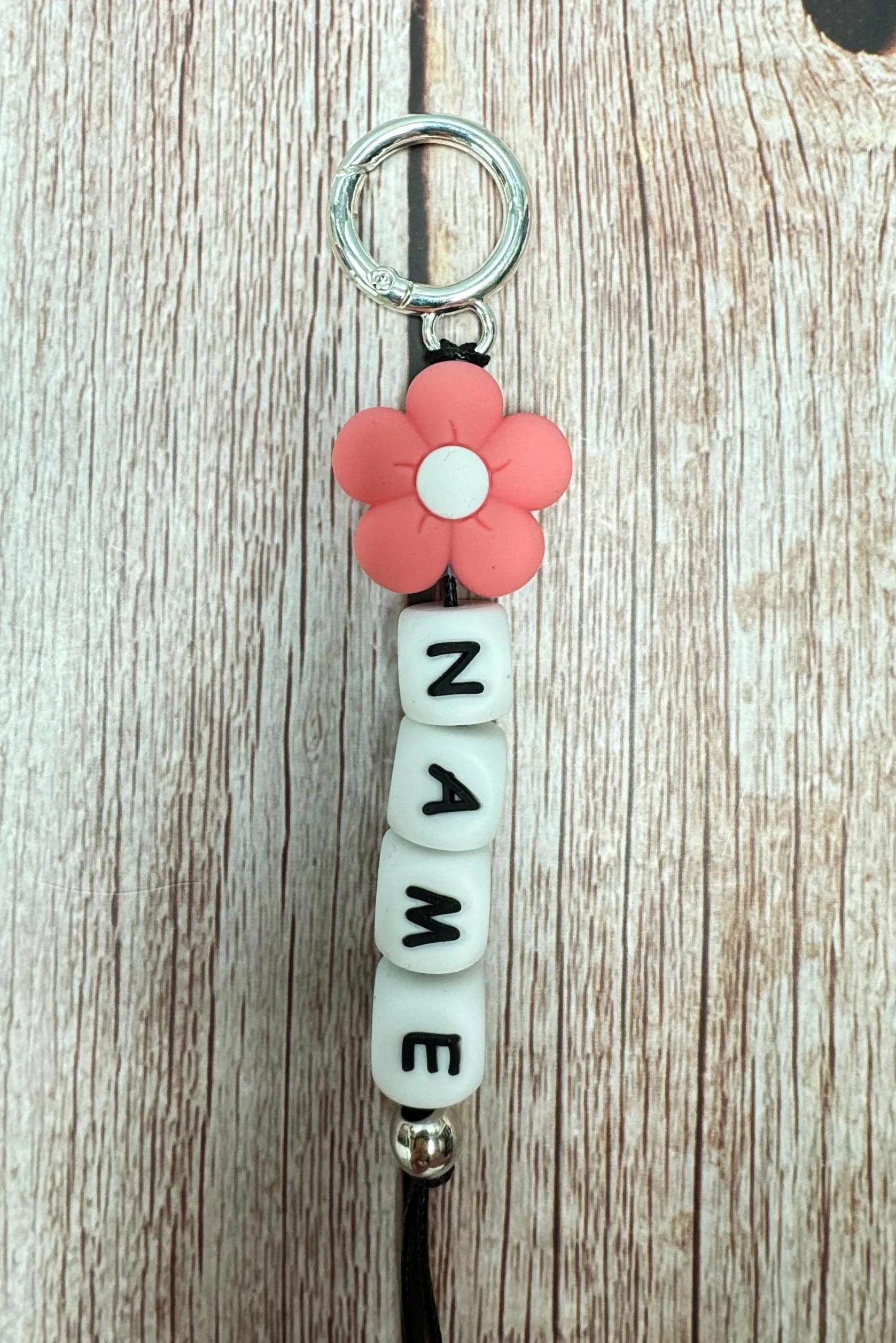 Customizable Name Keychain - Teal Flower Bead & Silicone Letter Beads Personalized Key Ring