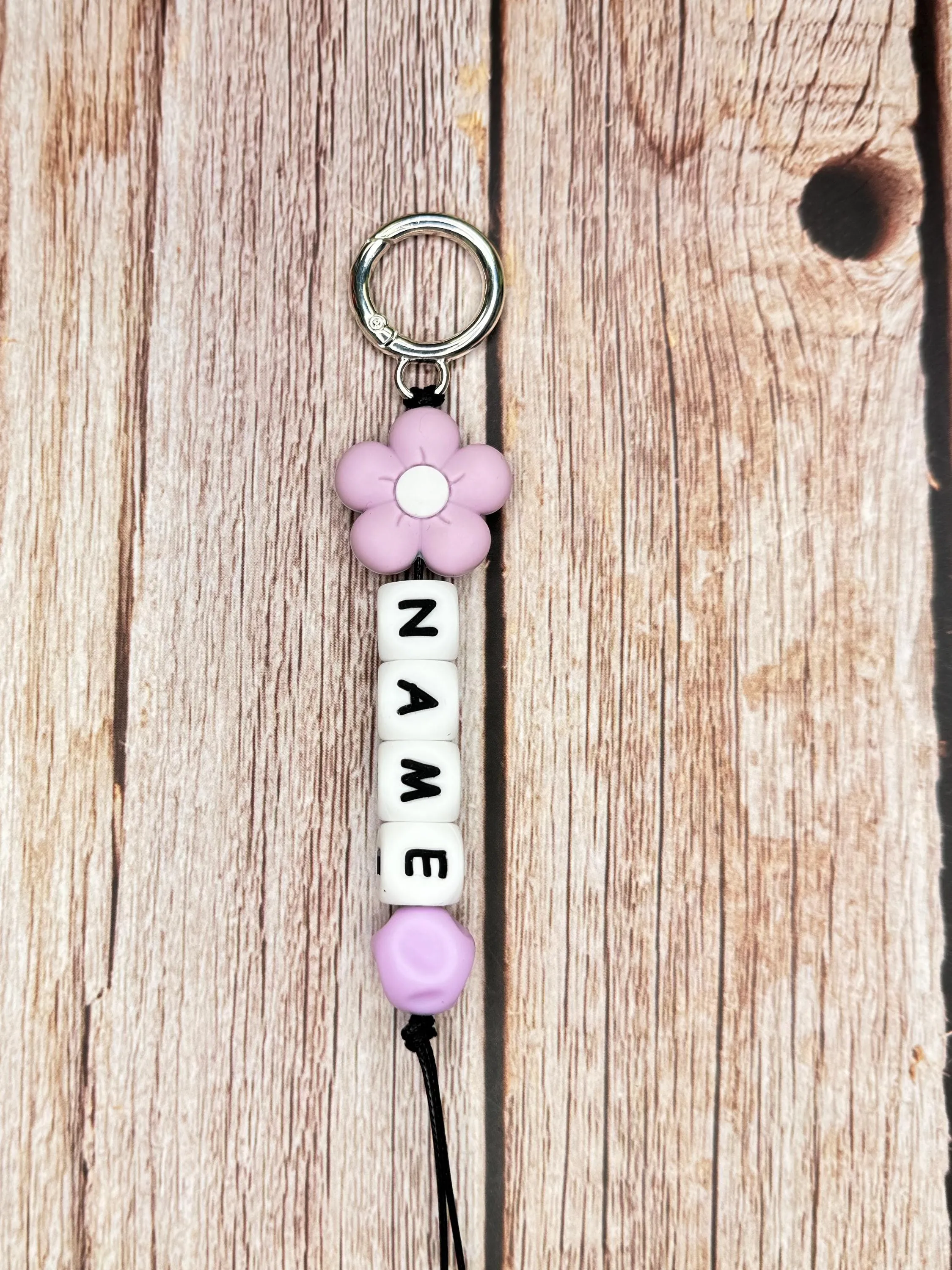 Customizable Name Keychain - Teal Flower Bead & Silicone Letter Beads Personalized Key Ring