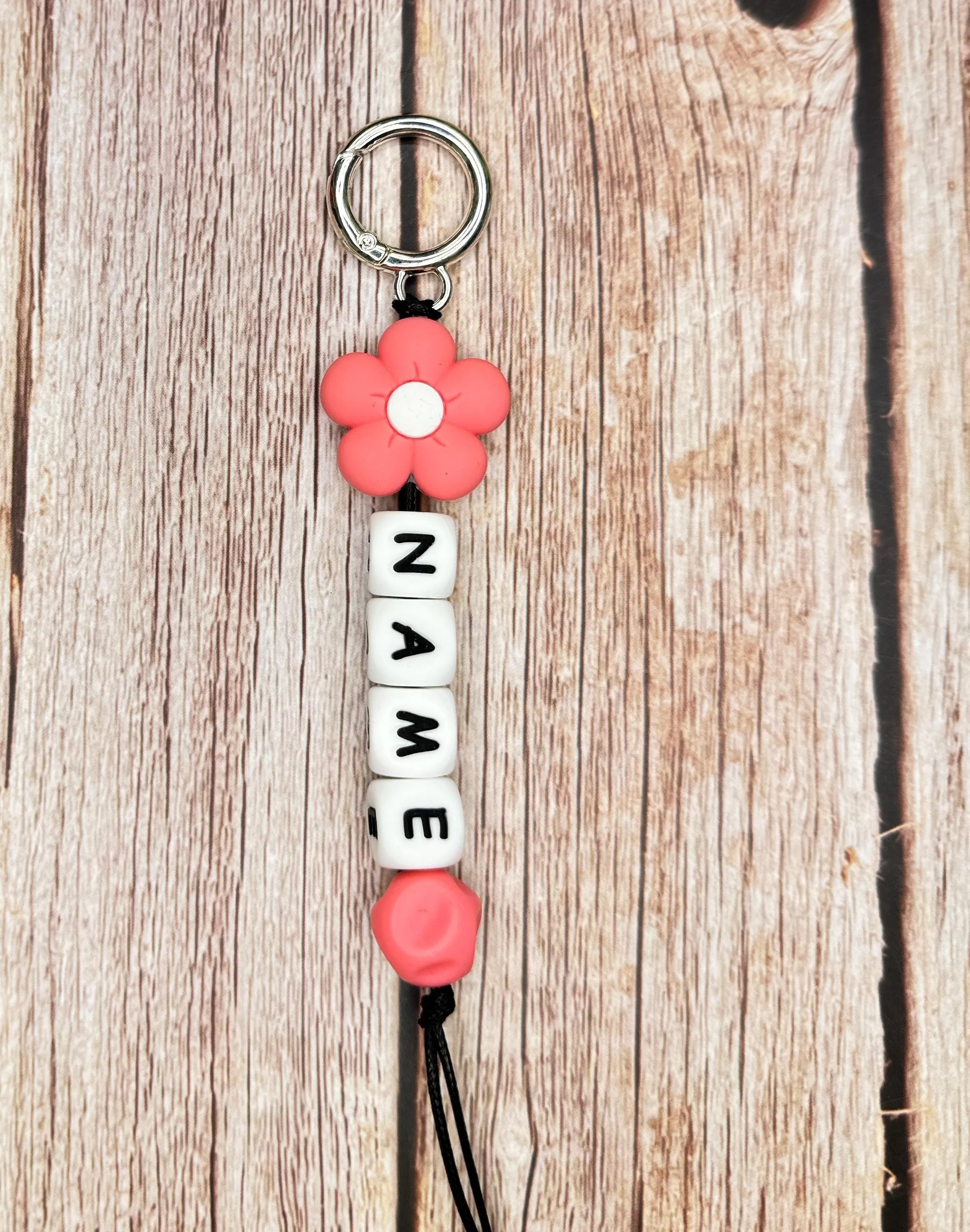 Customizable Name Keychain - Teal Flower Bead & Silicone Letter Beads Personalized Key Ring