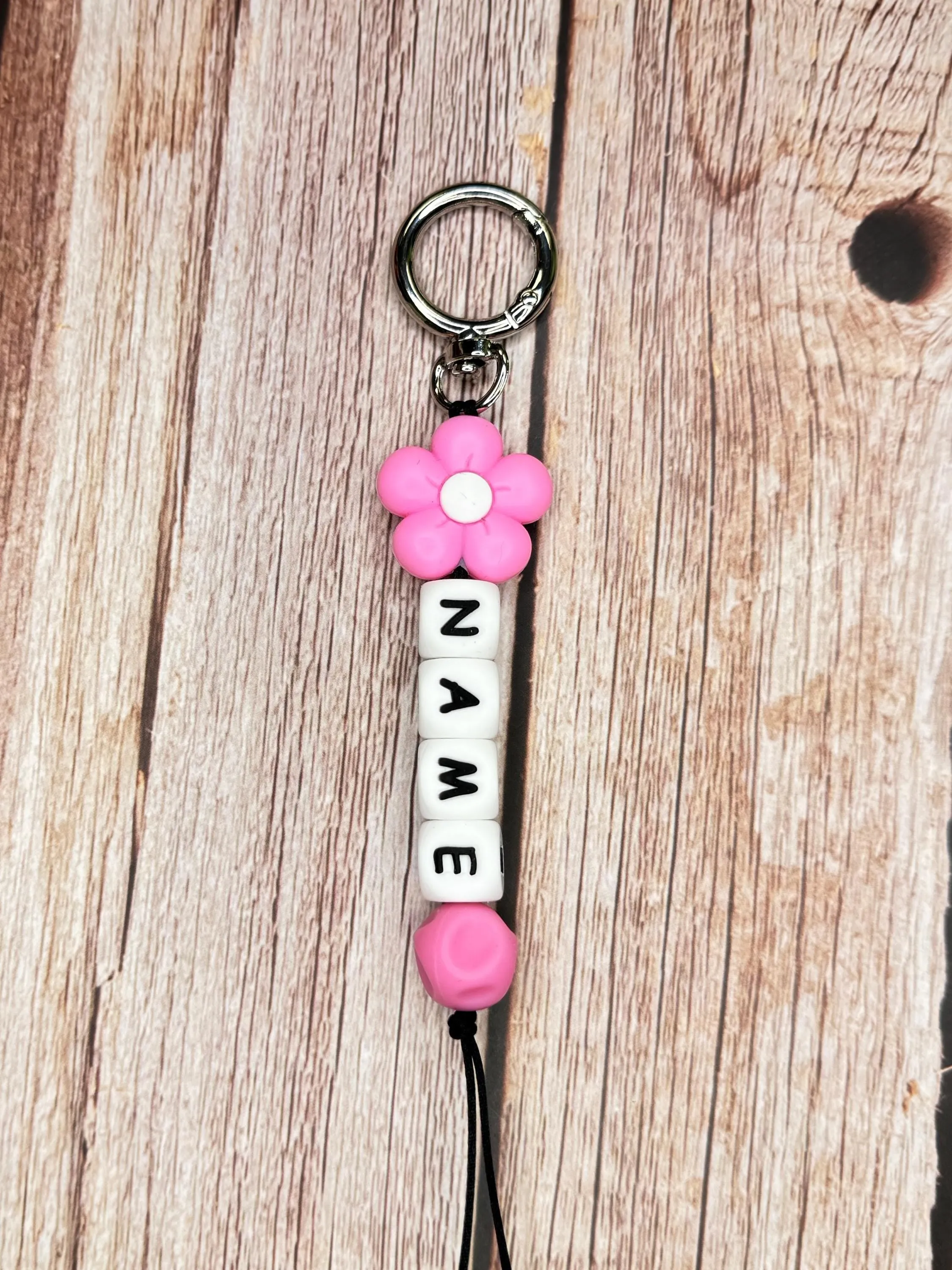 Customizable Name Keychain - Teal Flower Bead & Silicone Letter Beads Personalized Key Ring