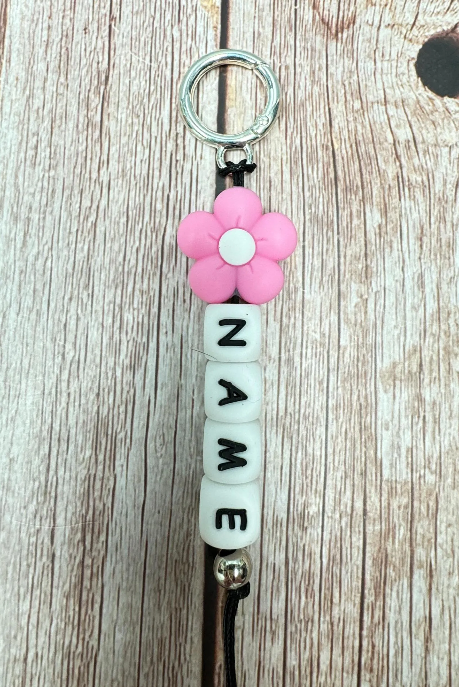 Customizable Name Keychain - Teal Flower Bead & Silicone Letter Beads Personalized Key Ring