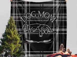 Dog Mom Black Plaid Pattern Cozy Winter Premium Sherpa Blanket