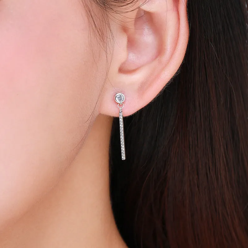 Elegant S925 Sterling Silver Zircon Studded Long Earrings - Fashionable Women's Accessory