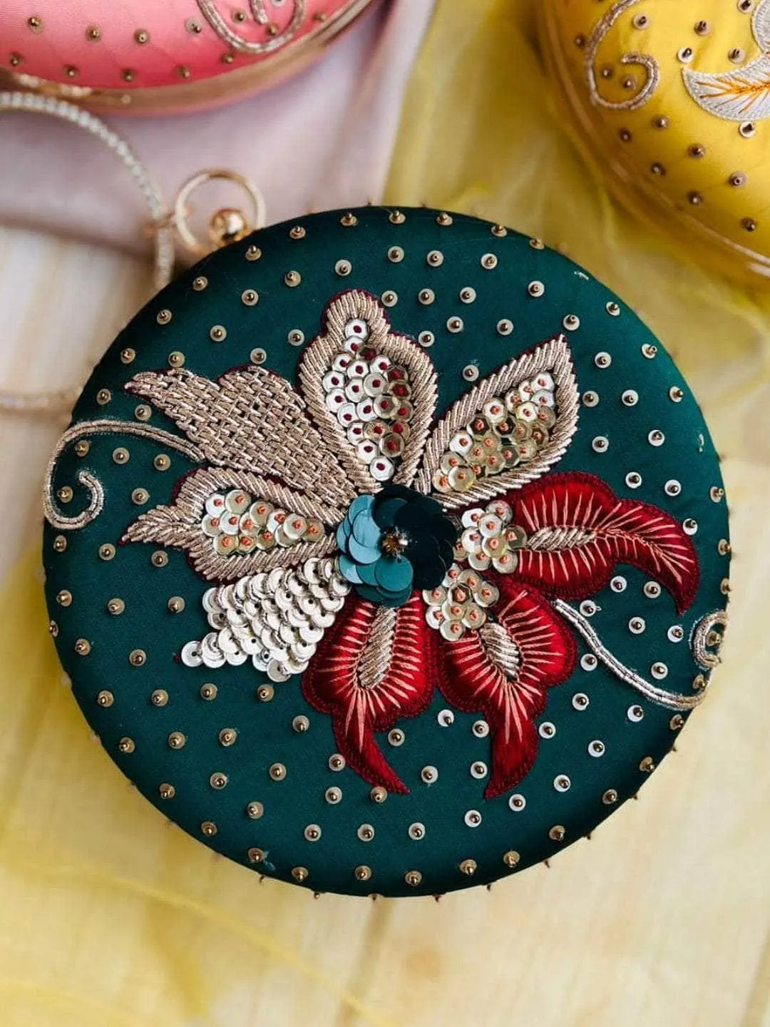 Embroidered Round Clutch