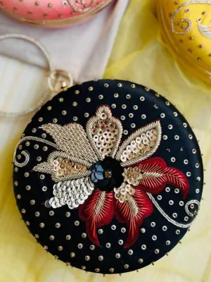 Embroidered Round Clutch