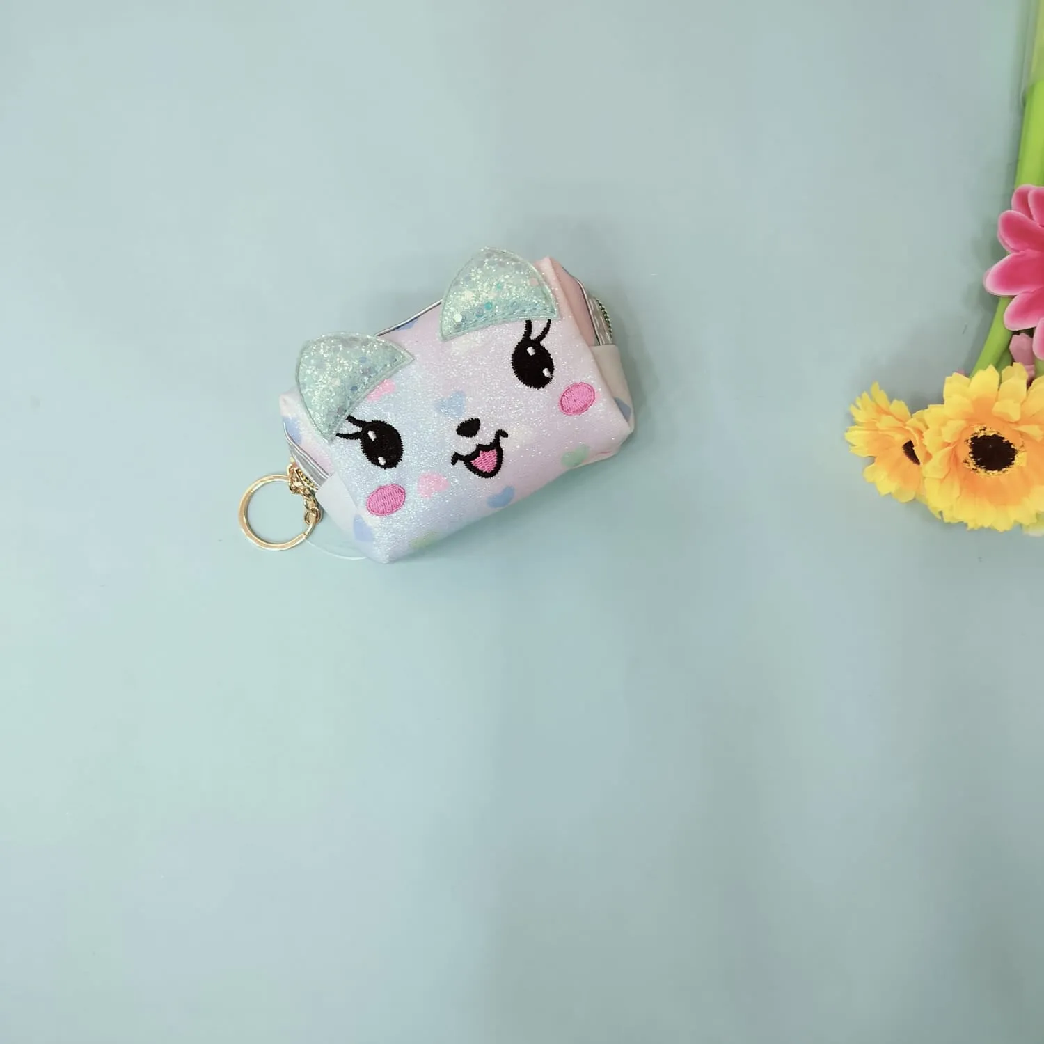 Funny, Shy , Angry Cat  Theme 2in1  Coin pouch And Keychain.