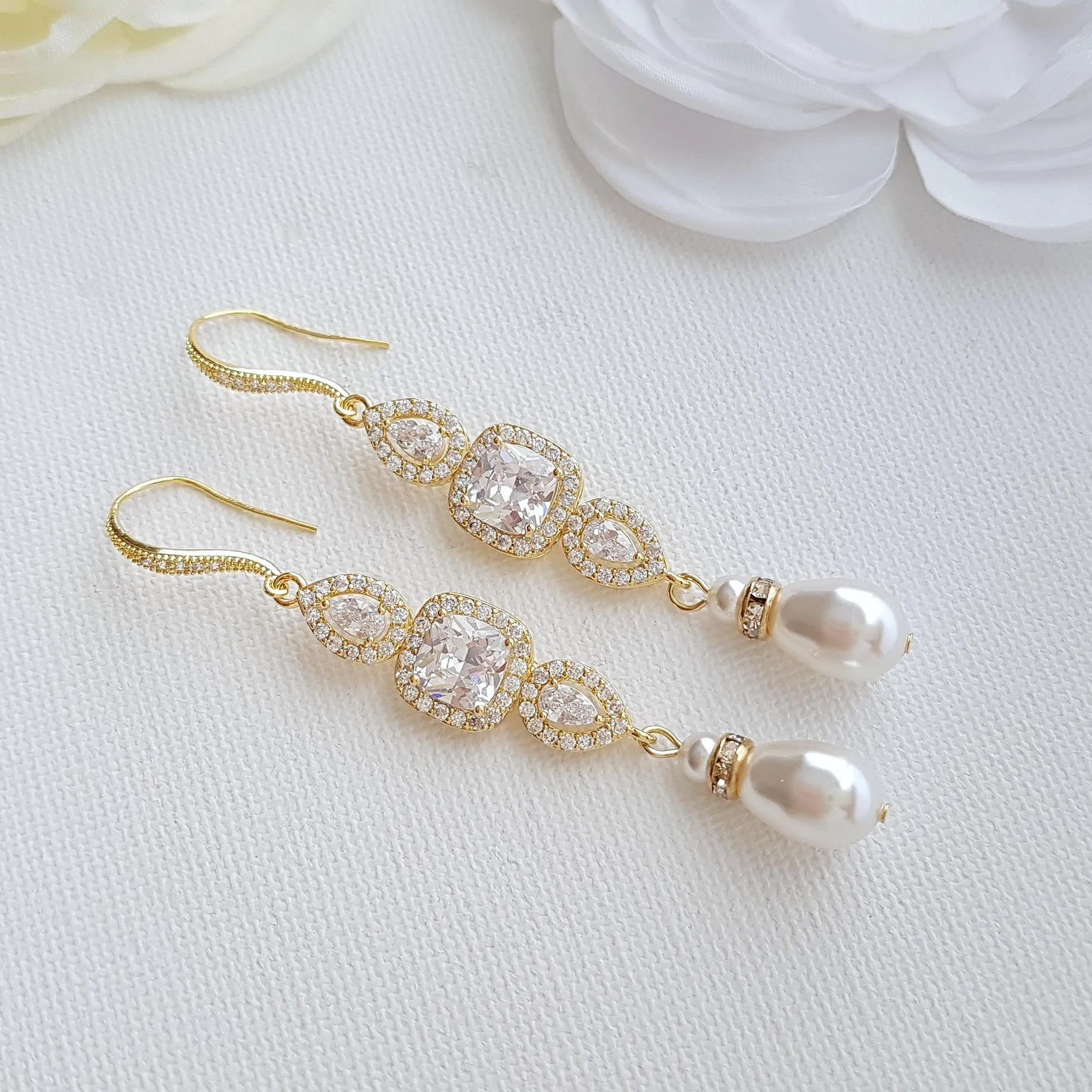 Gold Pearl Bridal Earrings- Gianna