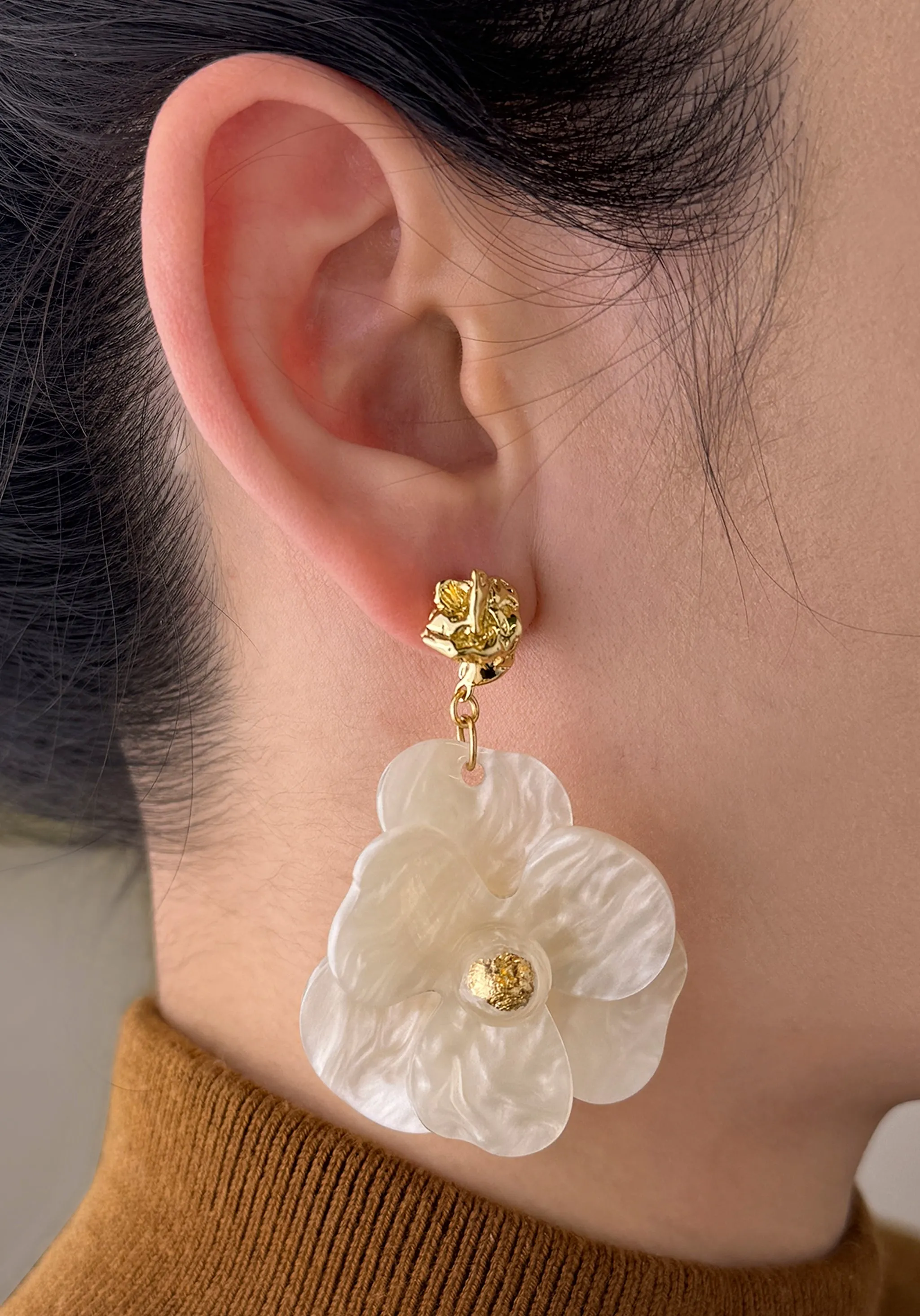 Golden Petal Drop Earrings