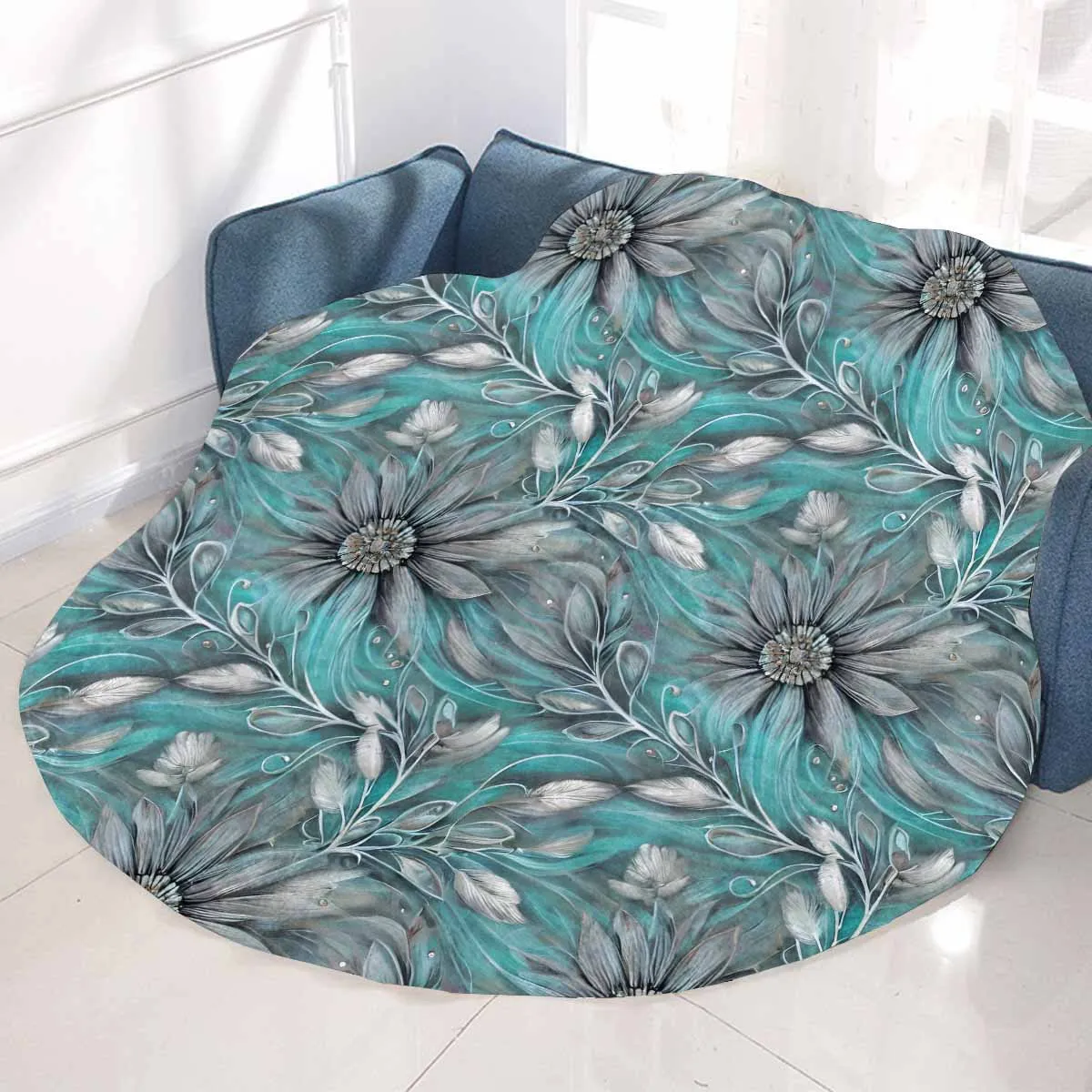 Green Elegant Floral 50  Circular Micro Fleece Blanket 47"