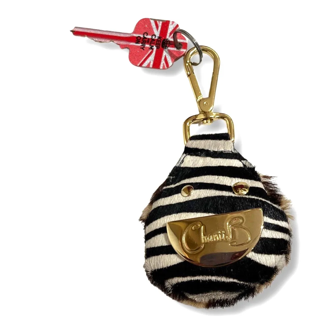 Happy Key Chain- zebra/giraffe print cow hide