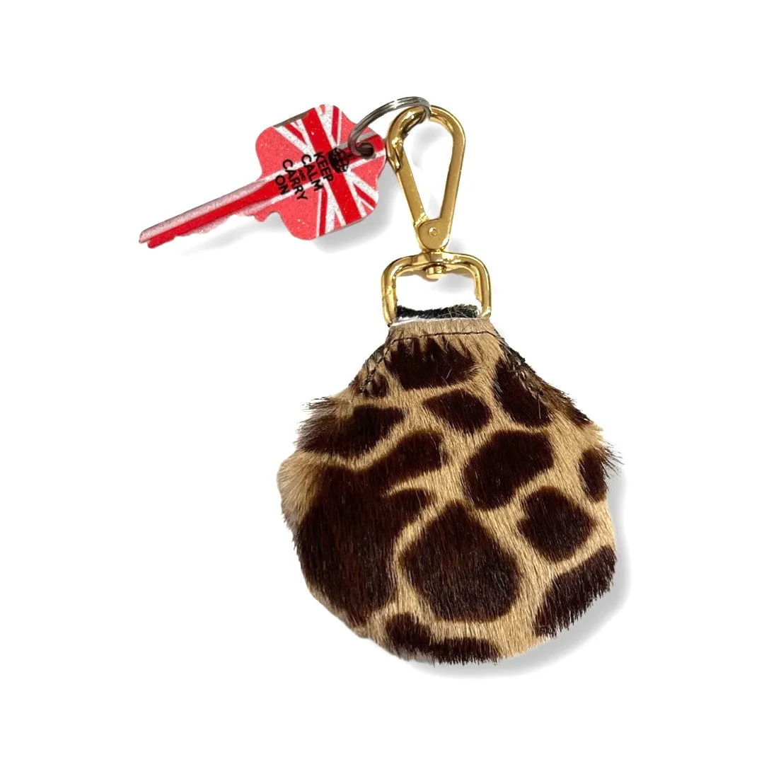 Happy Key Chain- zebra/giraffe print cow hide