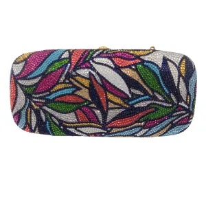 Judith Leiber Multicolored Crystal Embellished Leaf Design Evening Clutch Bag