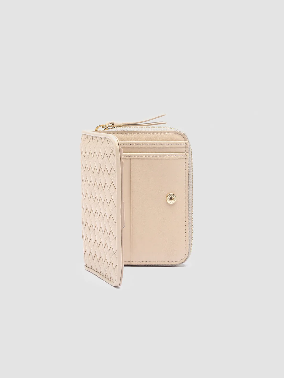 JULIET 102 - Ivory Woven Leather Zip-Around Wallet