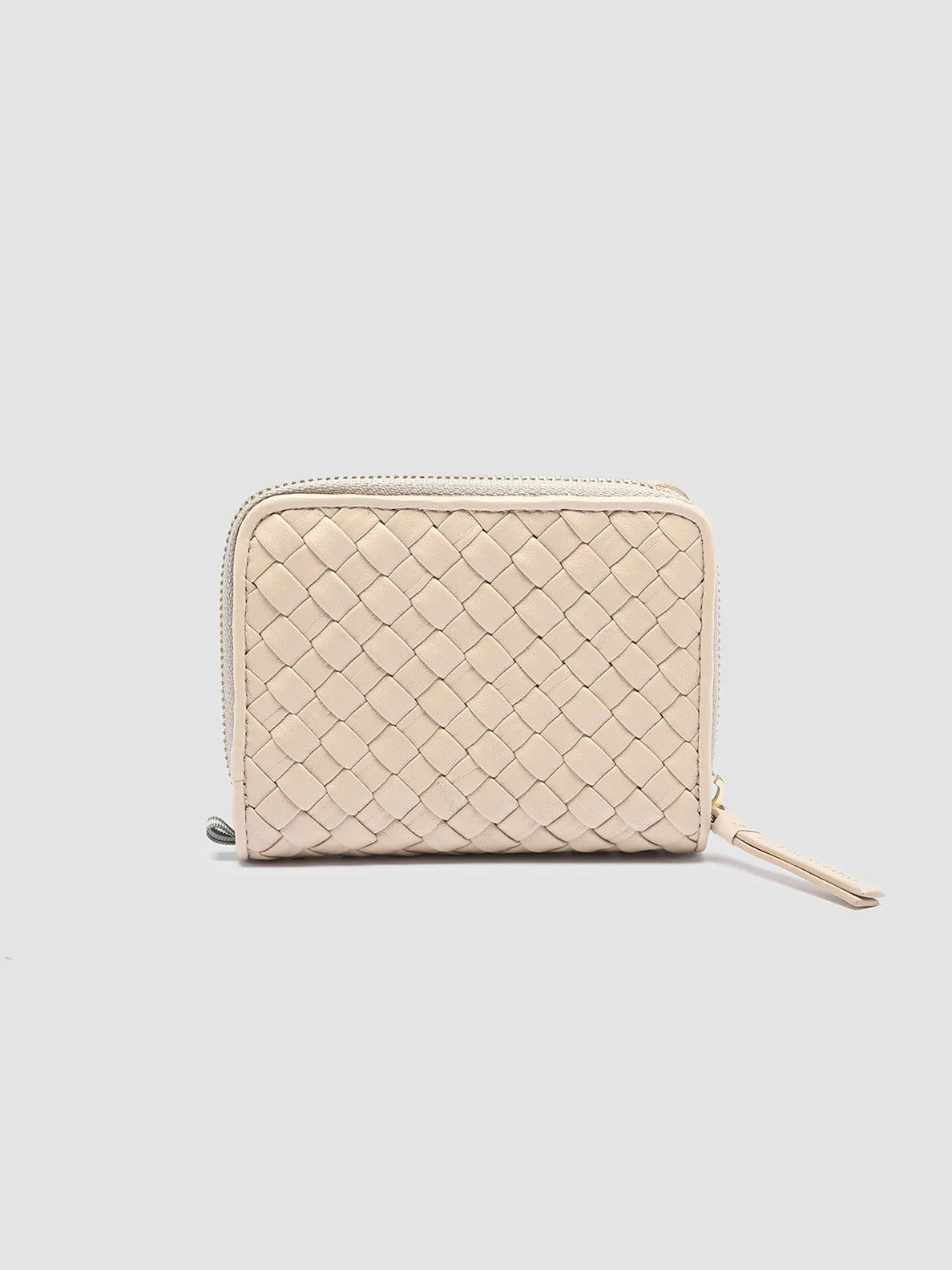 JULIET 102 - Ivory Woven Leather Zip-Around Wallet