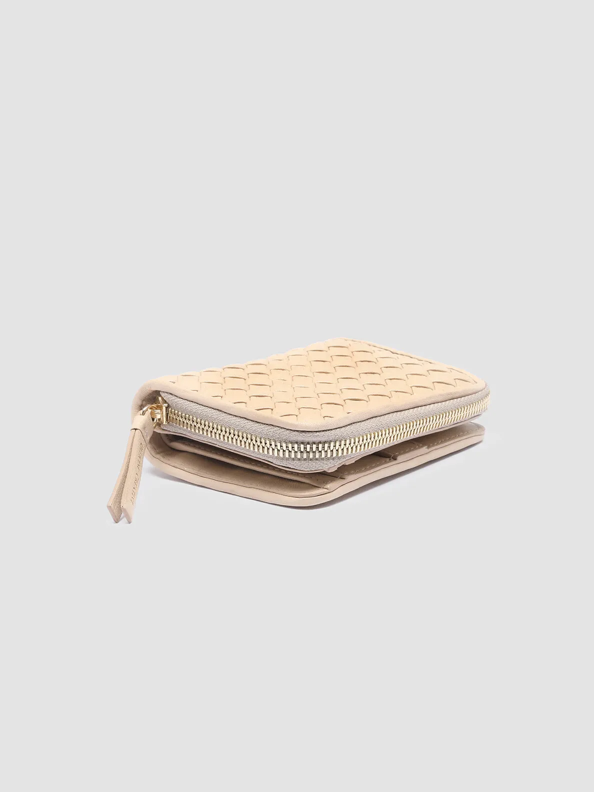 JULIET 102 - Ivory Woven Leather Zip-Around Wallet